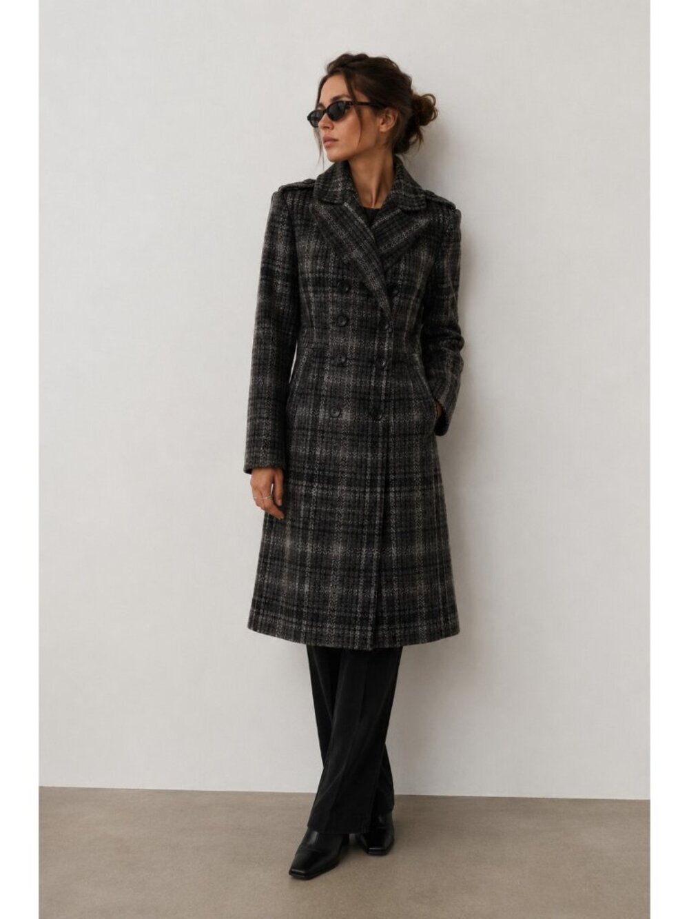 United Colors of Benetton Gray Plaid Wool Blend Peacoat Double Breasted Coat M